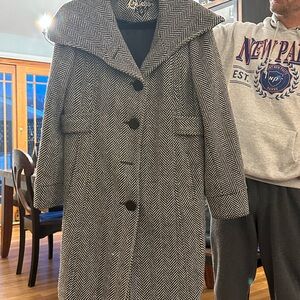 Guess Black and White Herringbone Trench Coat